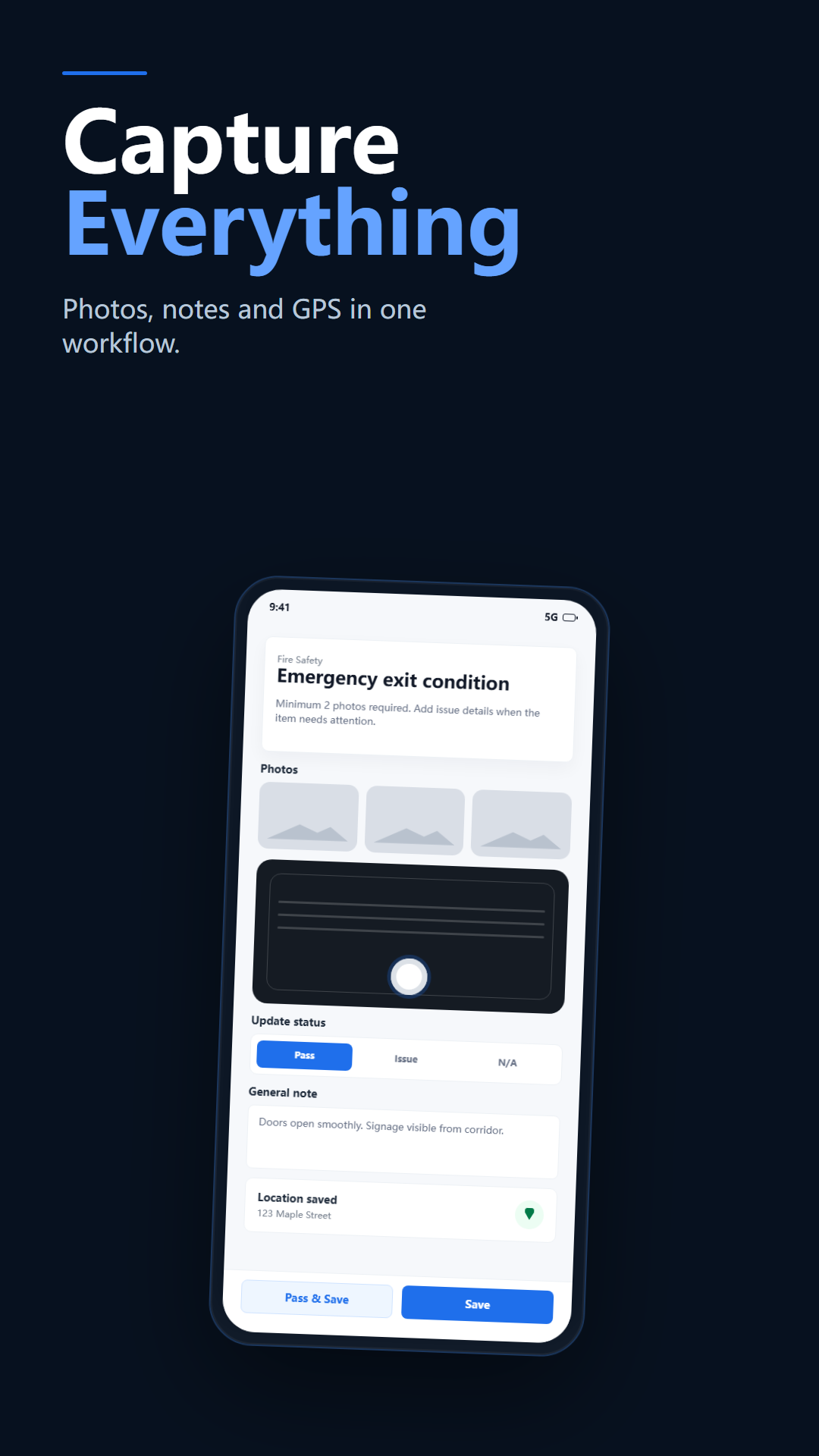 SiteReport app interface screenshot