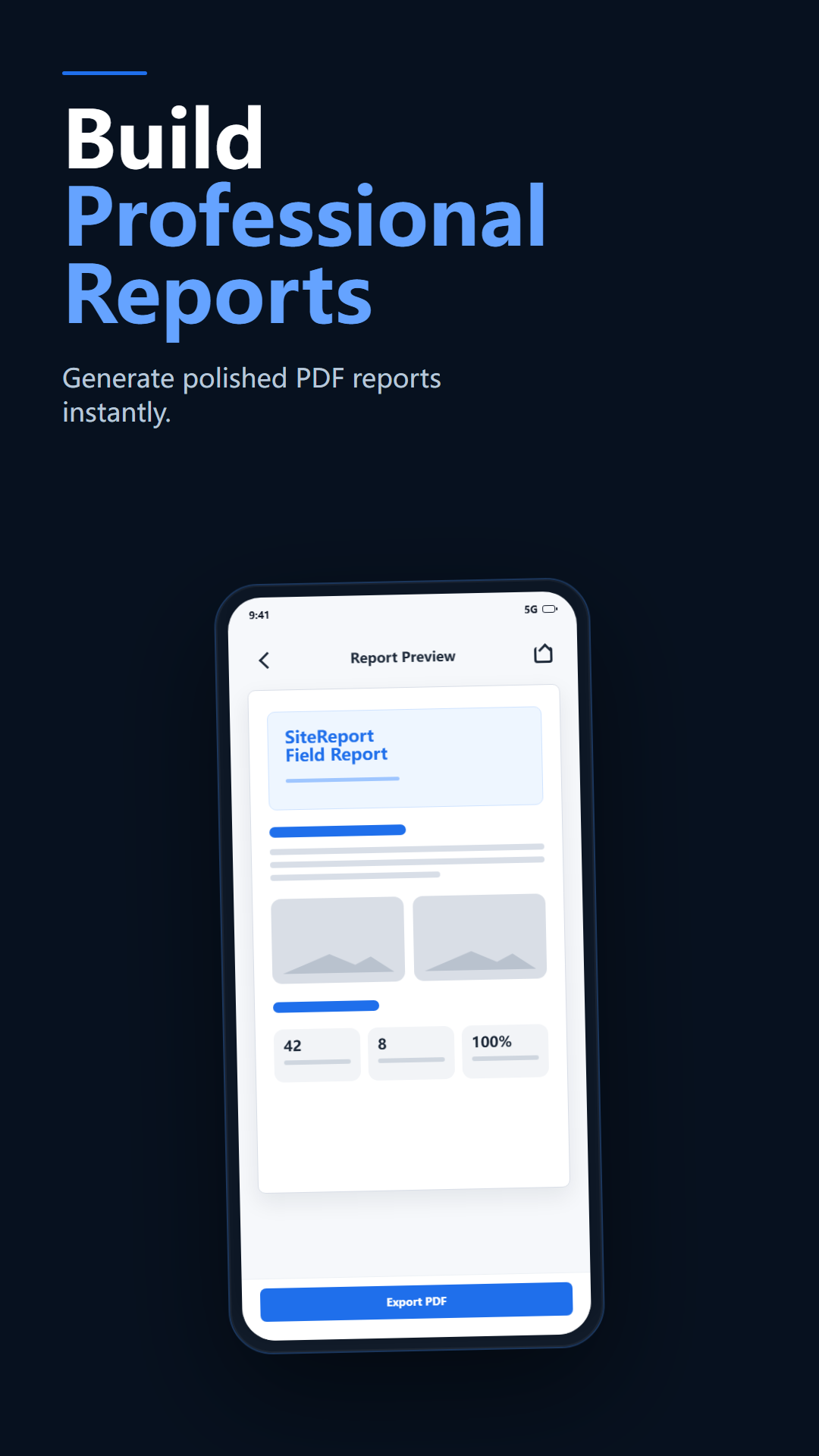 SiteReport app interface screenshot