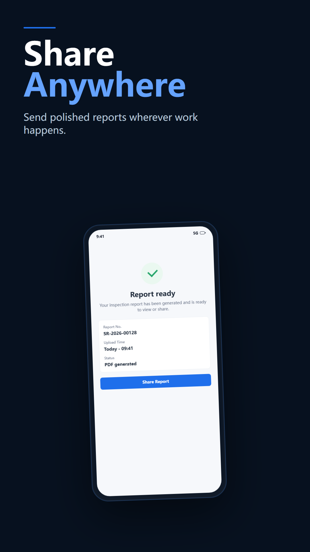 SiteReport app interface screenshot
